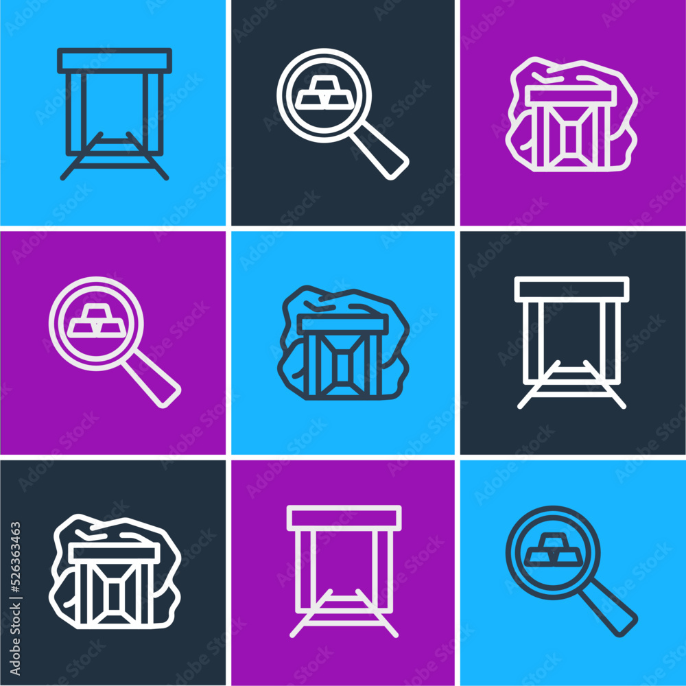 Set line Gold mine, and bars icon. Vector