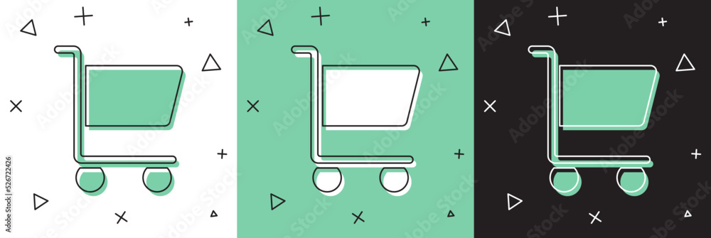 Set Shopping cart icon isolated on white and green, black background. Online buying concept. Deliver