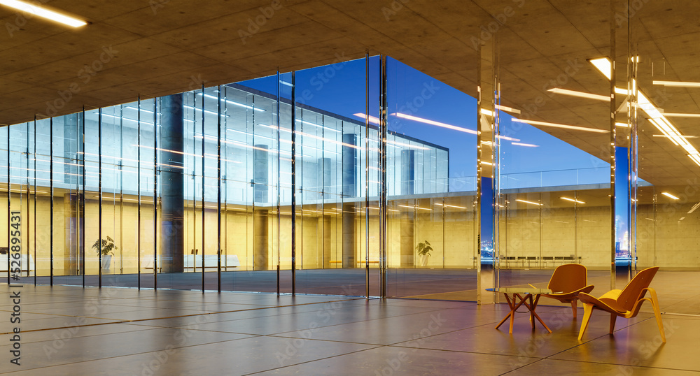 Modern glass wall commercial buildings guest waiting area