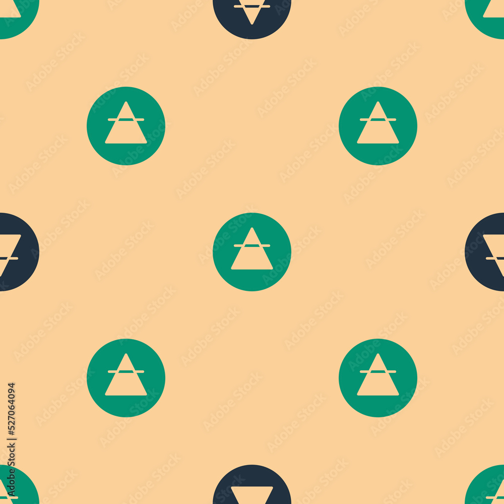 Green and black Air element of the symbol alchemy icon isolated seamless pattern on beige background