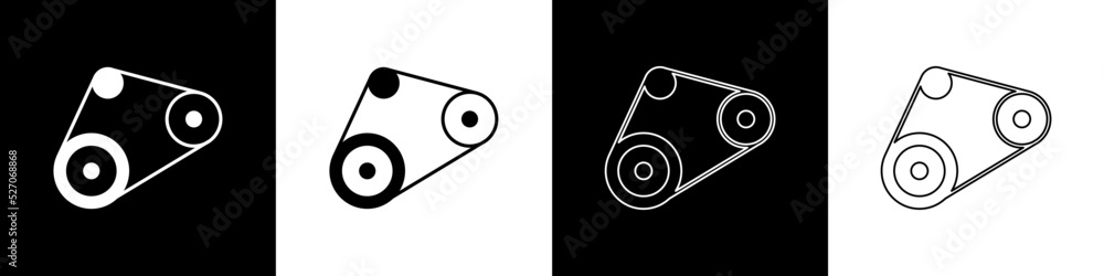 Set Timing belt kit icon isolated on black and white background. Vector