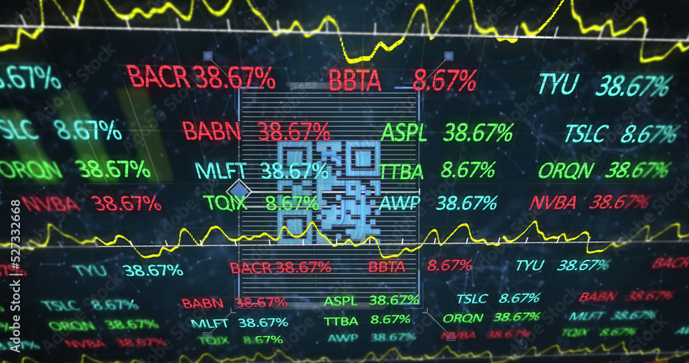 通过qr码扫描仪对连接网络进行股市数据处理的图像