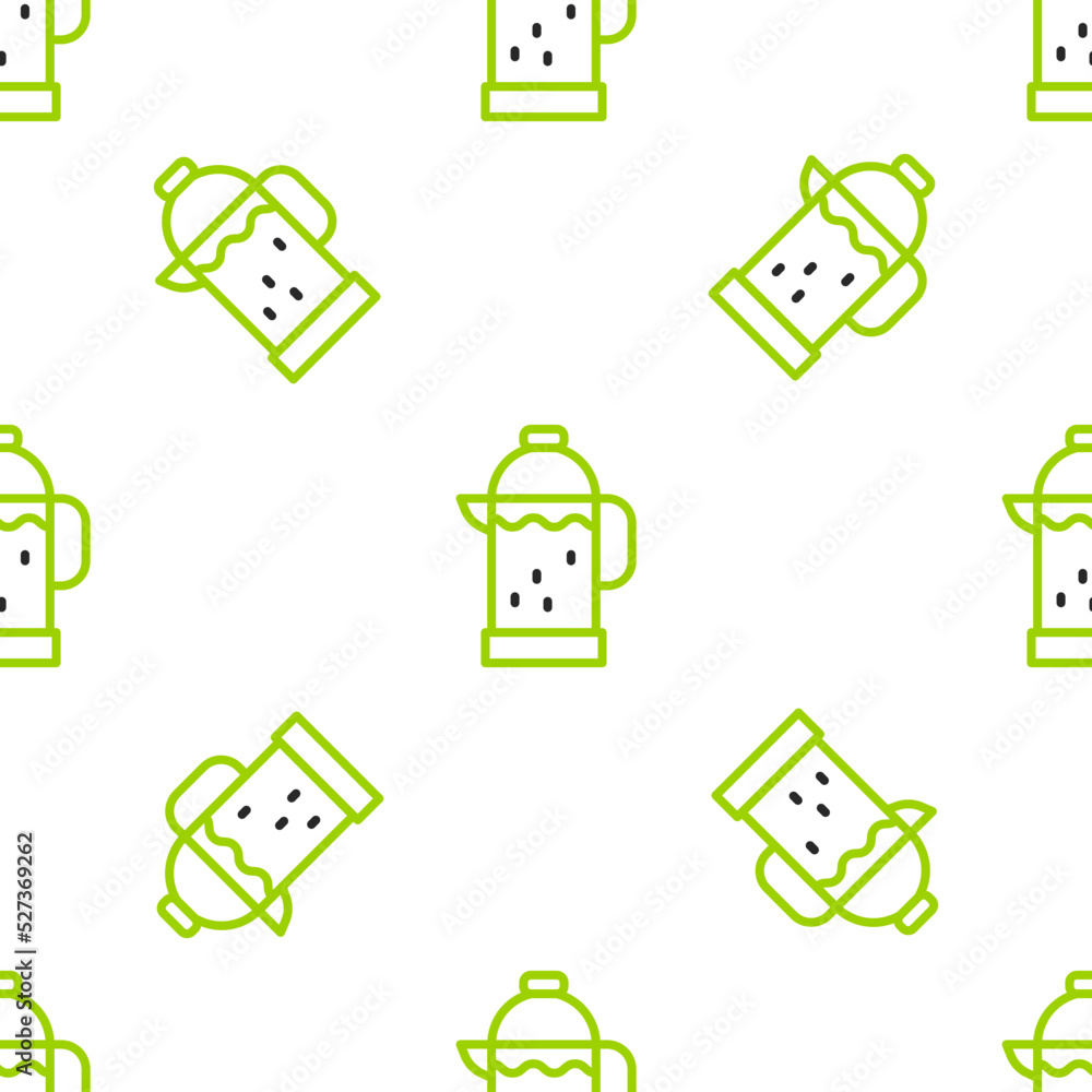 Line French press icon isolated无缝图案，白色背景。Vector