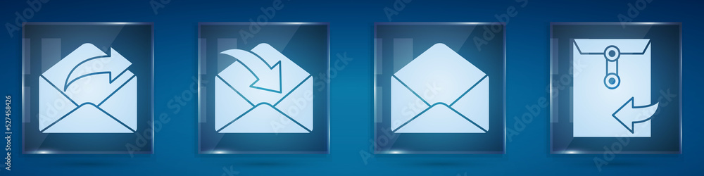 Set Outgoing mail, Envelope, Envelope and Envelope. Square glass panels. Vector