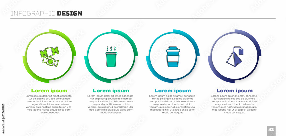 Set Candy, Cup of tea, and Tea bag. Business infographic template. Vector