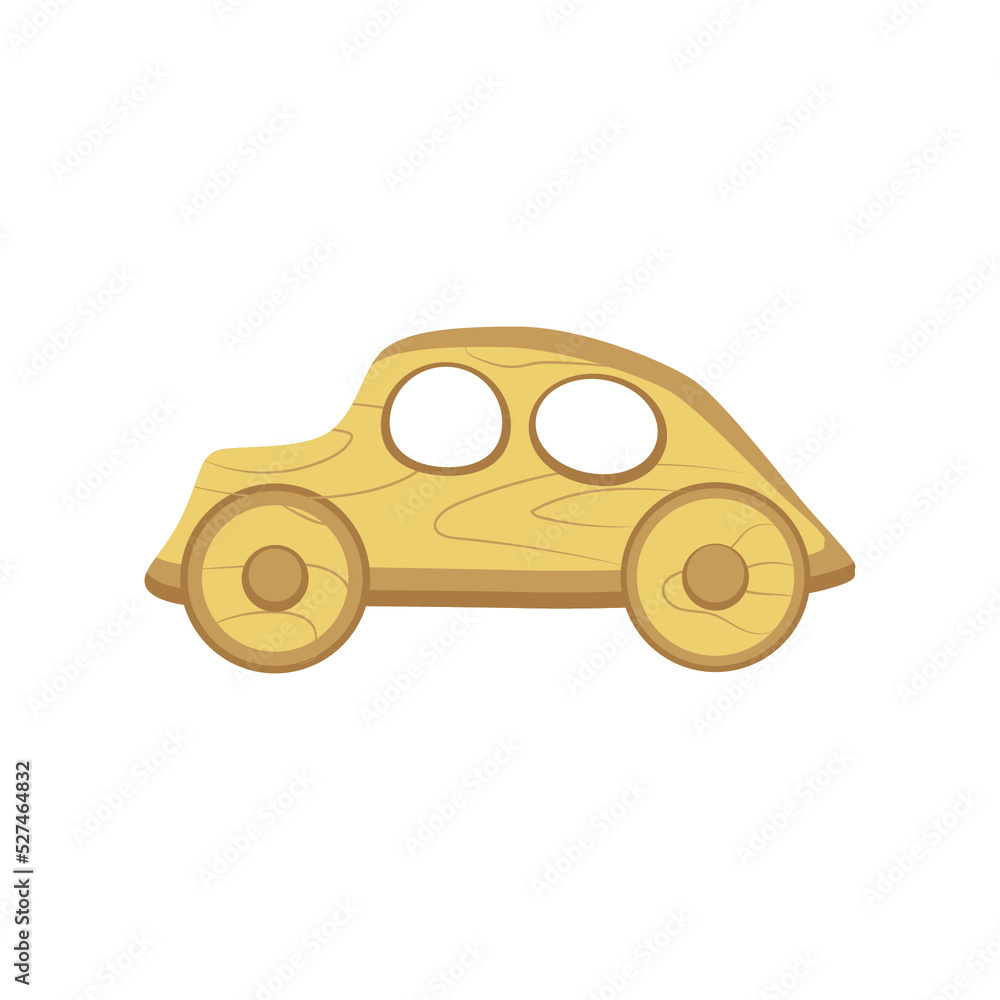 Wooden car on white background