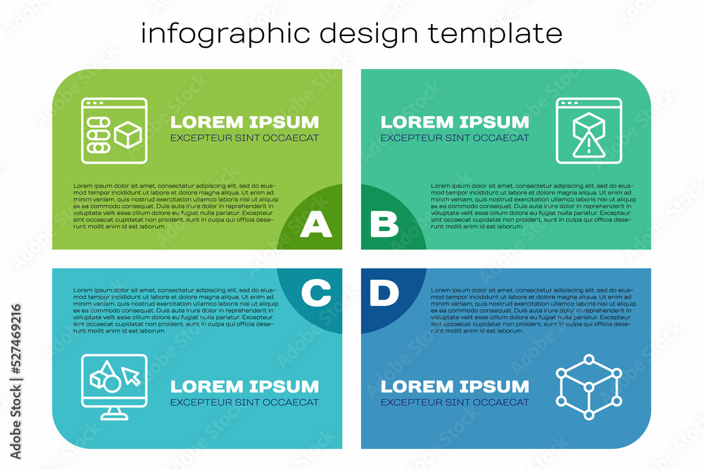 Set line 3D打印机软件、Isometric立方体和.Business信息图模板.Vector