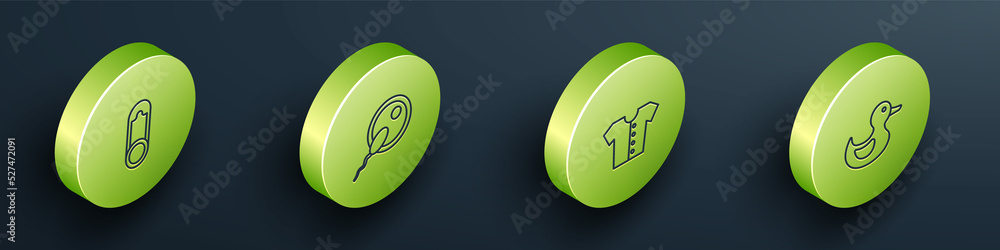 Set Isometric line Baby clothes pin, Sperm, t-shirt and Rubber duck icon. Vector