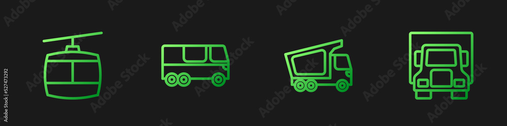 Set line Delivery cargo truck，Cable，Bus and.Gradient color icons.Vector（设置线路货运卡车、电缆、公交车和渐变色图标。矢量）