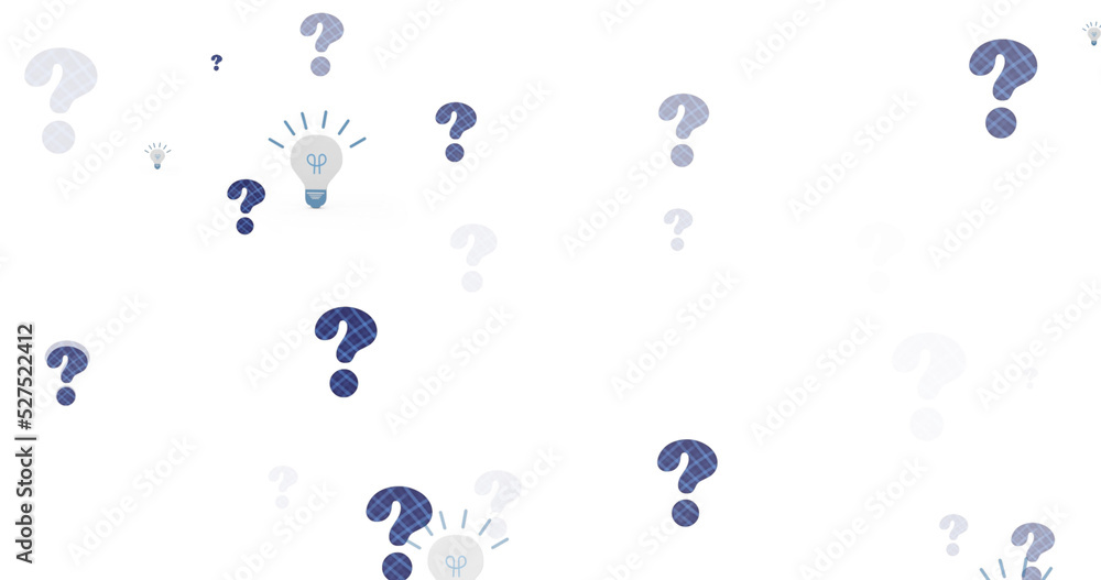 Image of lightbulb icons over question marks on white background