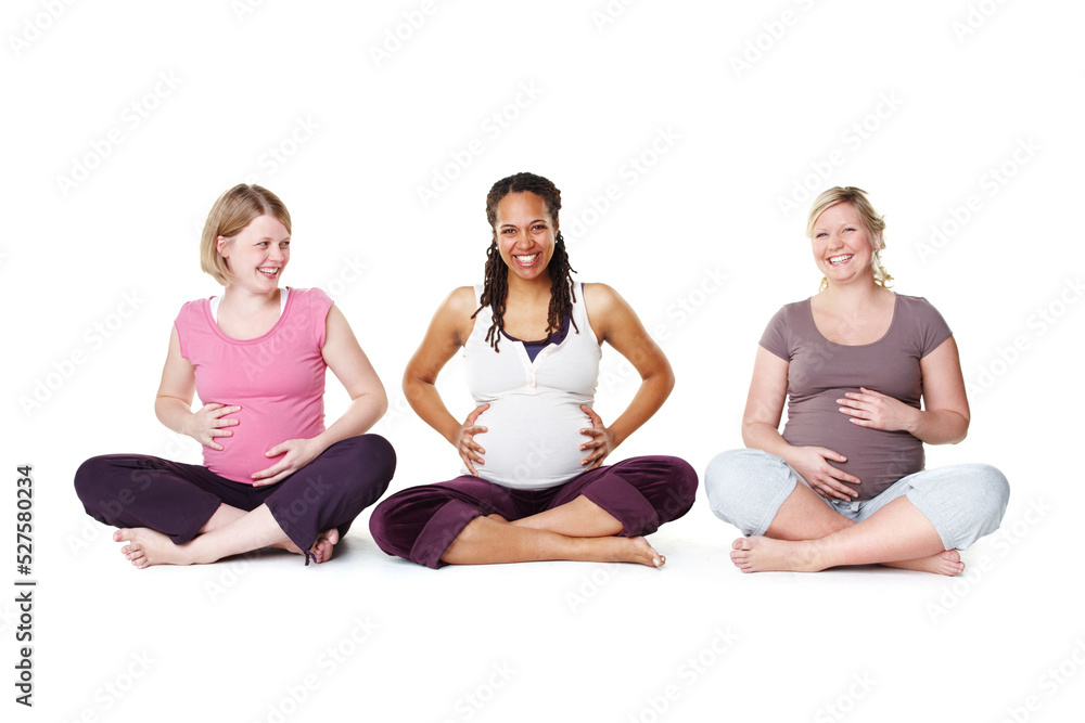 Pregnant women or friends ready for yoga, pilates or birth class for help, support and community or 