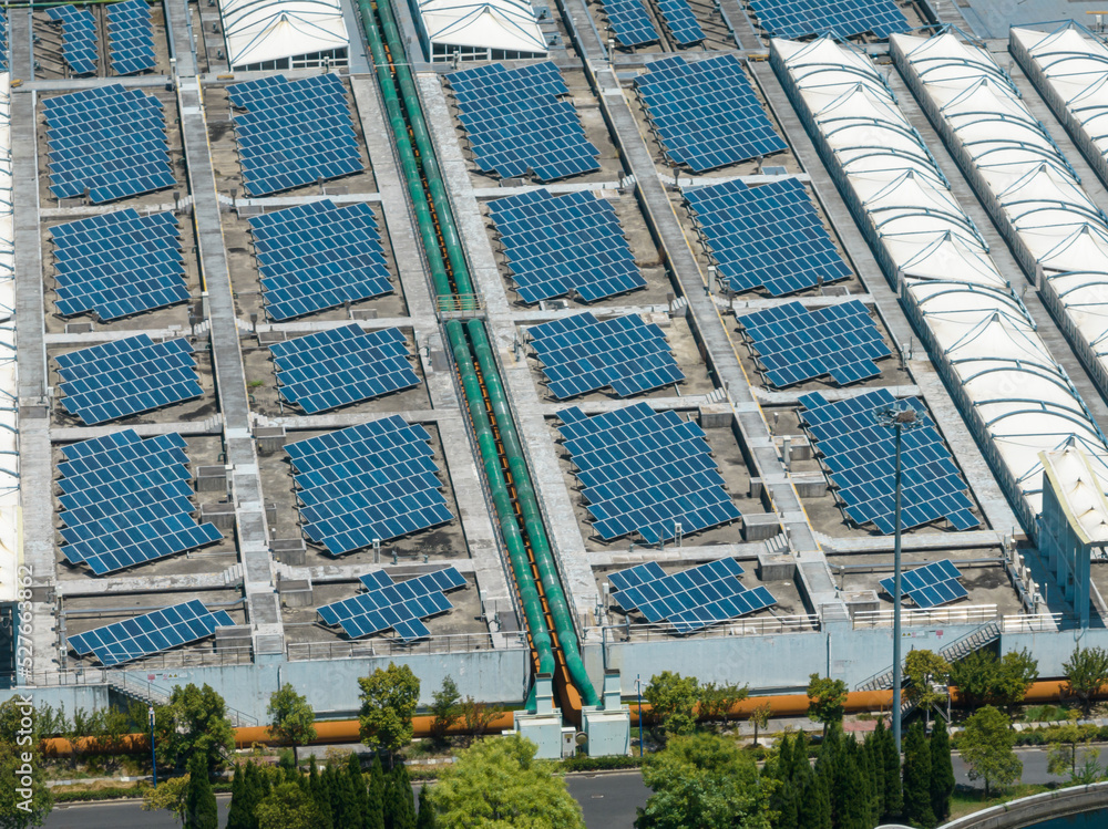 solar panels on factory rooftop