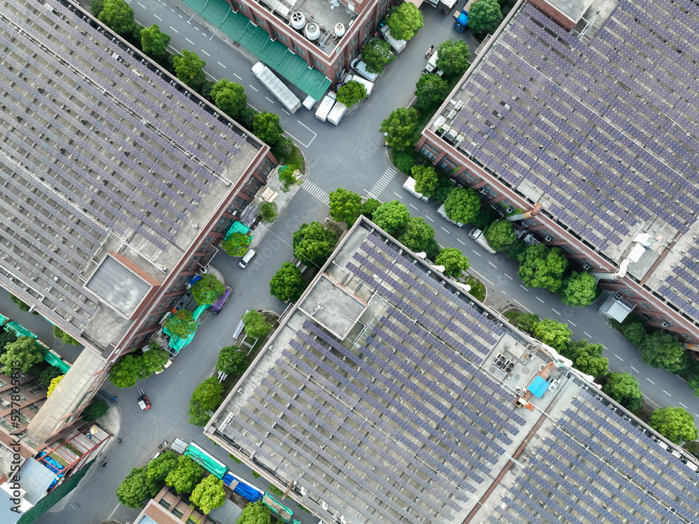 solar panels on factory rooftop