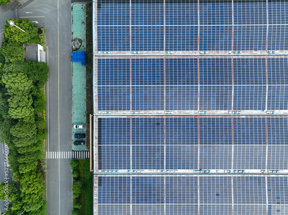 solar panels on factory rooftop