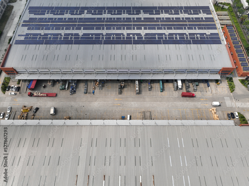 solar panels on factory rooftop