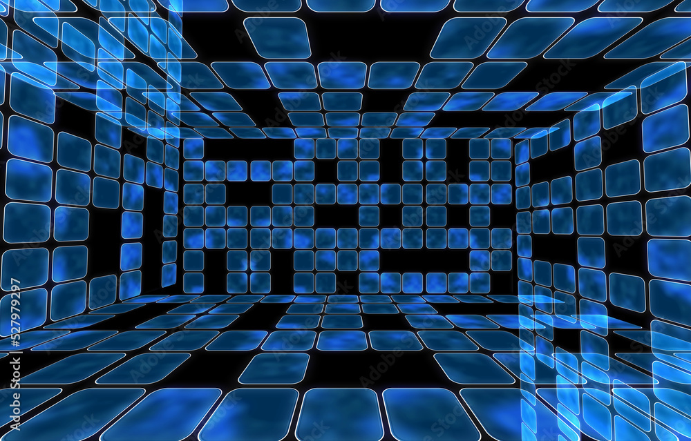 Room of shiny blue squares