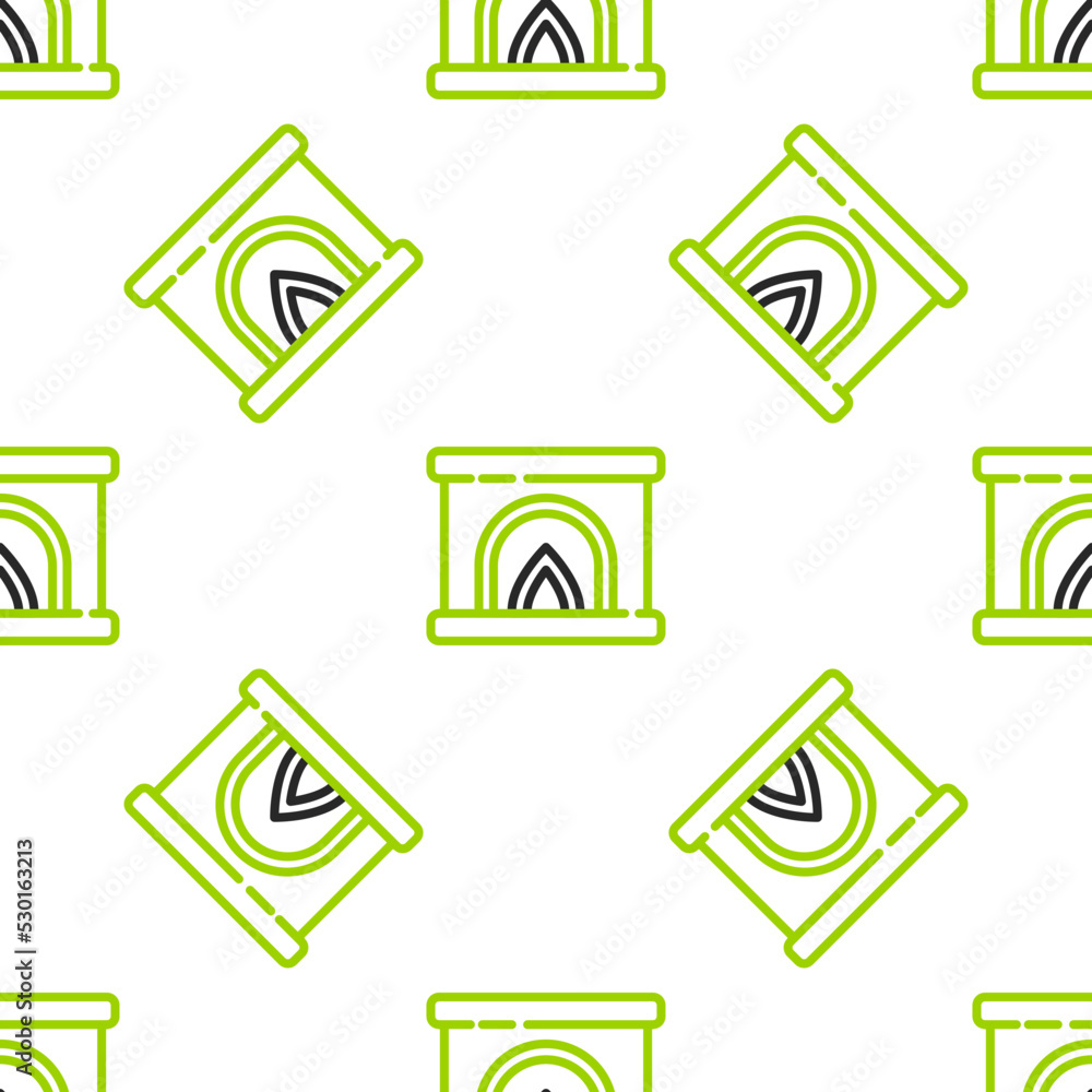 Line Interior fireplace icon isolated seamless pattern on white background. Vector