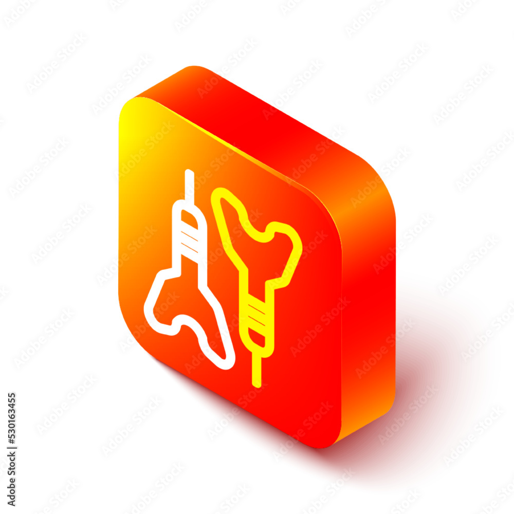 Isometric line Dart arrow icon isolated on white background. Orange square button. Vector