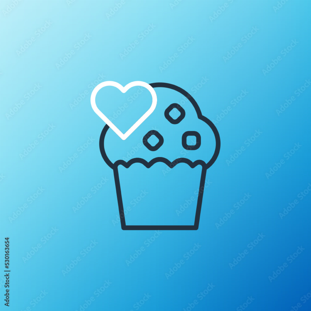 Line Wedding cake with heart icon isolated on blue background. Happy Valentines day. Colorful outlin