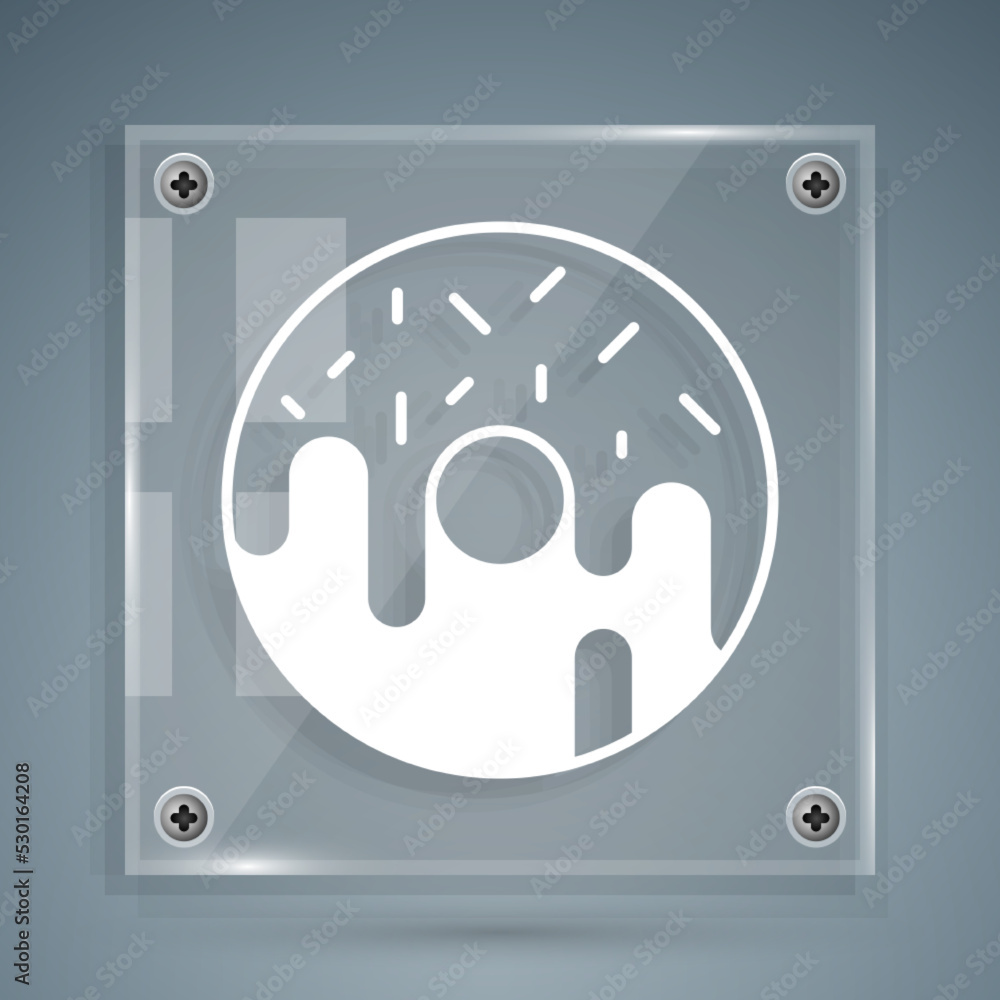 White Donut with sweet glaze icon isolated on grey background. Square glass panels. Vector