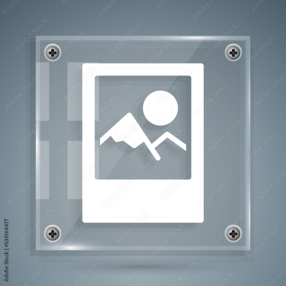 White Photo frame icon isolated on grey background. Vintage empty photos frame. Square glass panels.