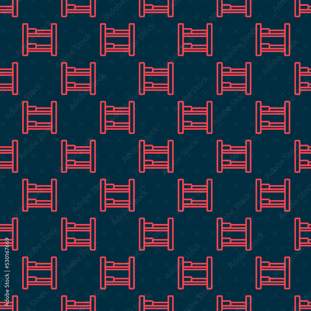 Red line Hotel room bed icon isolated seamless pattern on black background. Vector