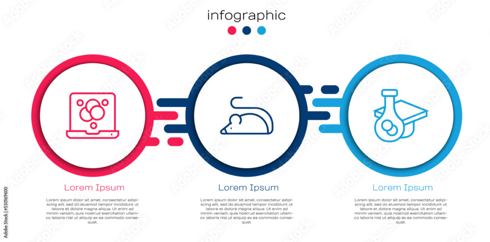 设定线化学配方，实验鼠标和毕业帽。商业信息图模板。Vec