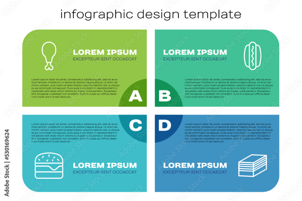 套餐汉堡、鸡腿、蛋糕和热狗。商业信息图模板。矢量