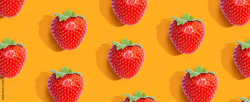 Fresh red strawberries overhead view - flat lay