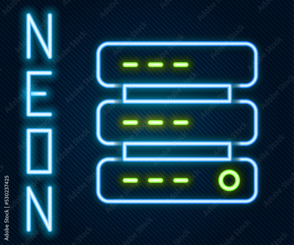 Glowing neon line Server, Data, Web Hosting icon isolated on black background. Colorful outline conc