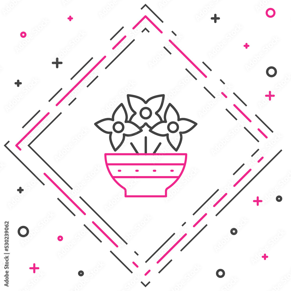 Line Flower in vase icon isolated on white background. Colorful outline concept. Vector