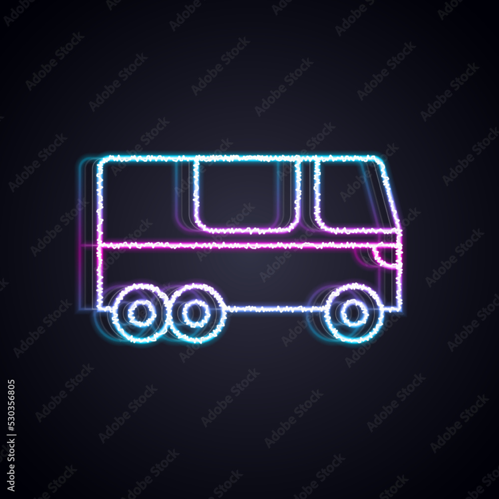 Glowing neon line Bus icon isolated on black background. Transportation concept. Bus tour transport.