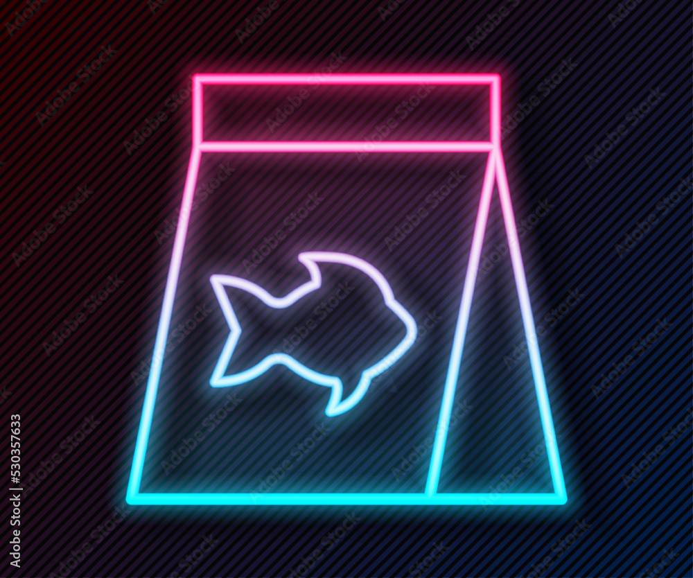 Glowing neon line Food for fish icon isolated on black background. Vector