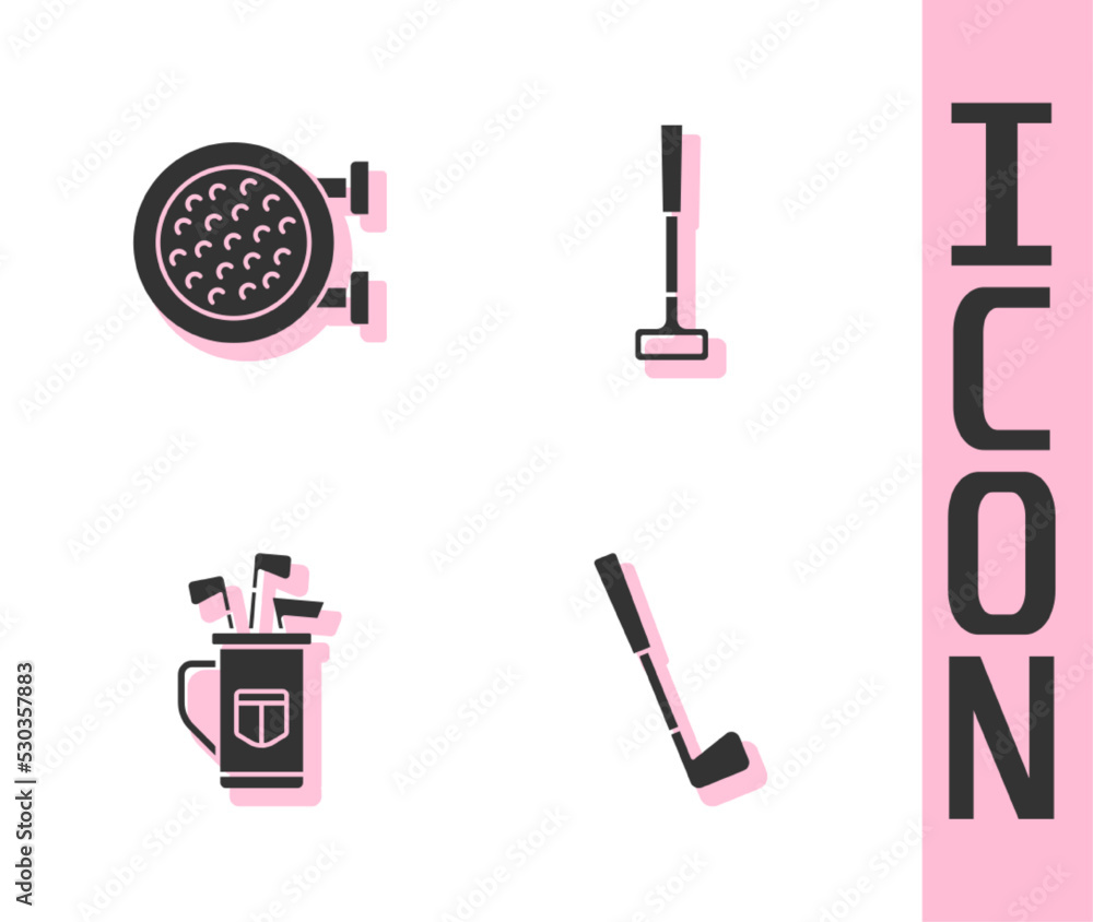 Set Golf club, sport, bag with clubs and icon. Vector