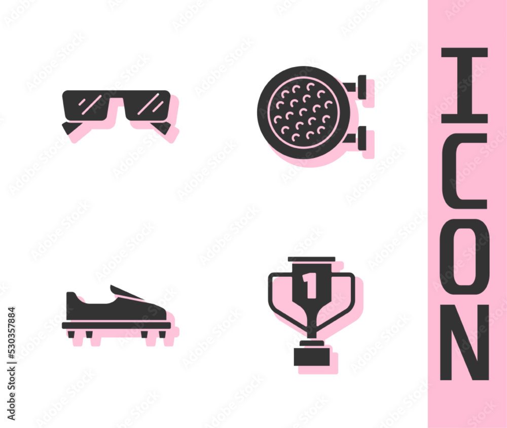 Set Award cup with golf, Glasses, Golf shoe and sport club icon. Vector