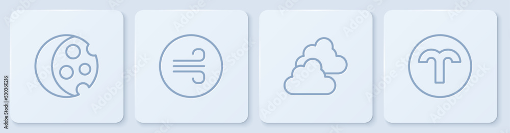 设定日蚀、多云天气、大风和白羊座黄道带。白色方形按钮。矢量