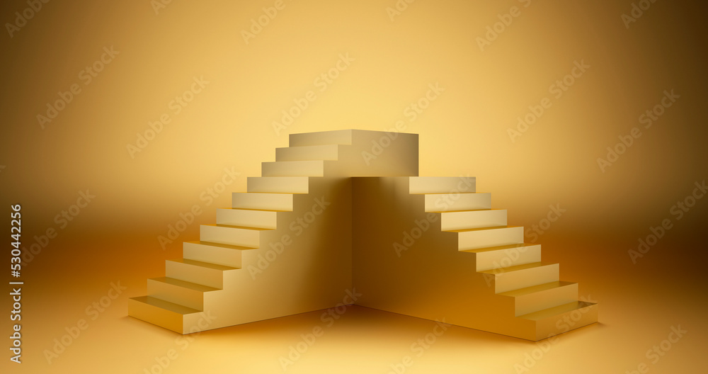 Abstract geometric golden background podium - 3d illustration