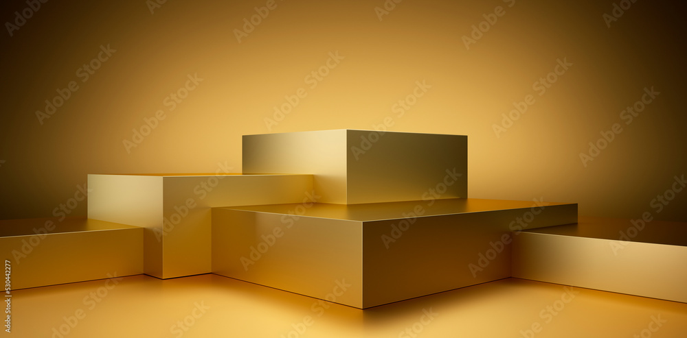 Abstract geometric golden background podium - 3d illustration