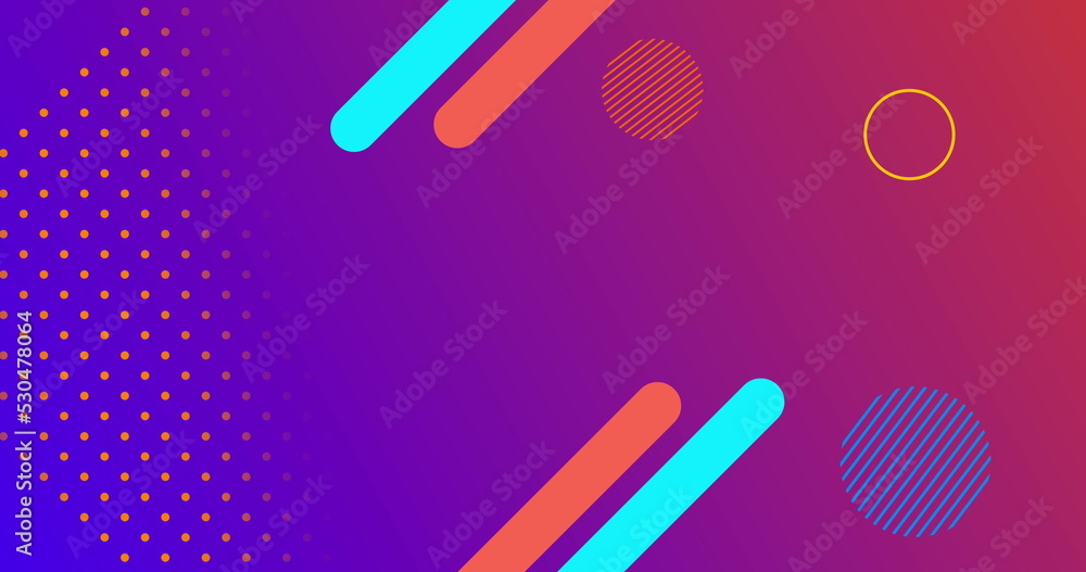 Image of abstract shapes moving against purple background