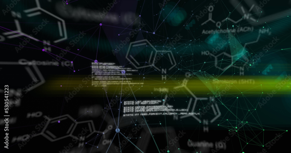 黑色背景下的化学配方和科学数据图像