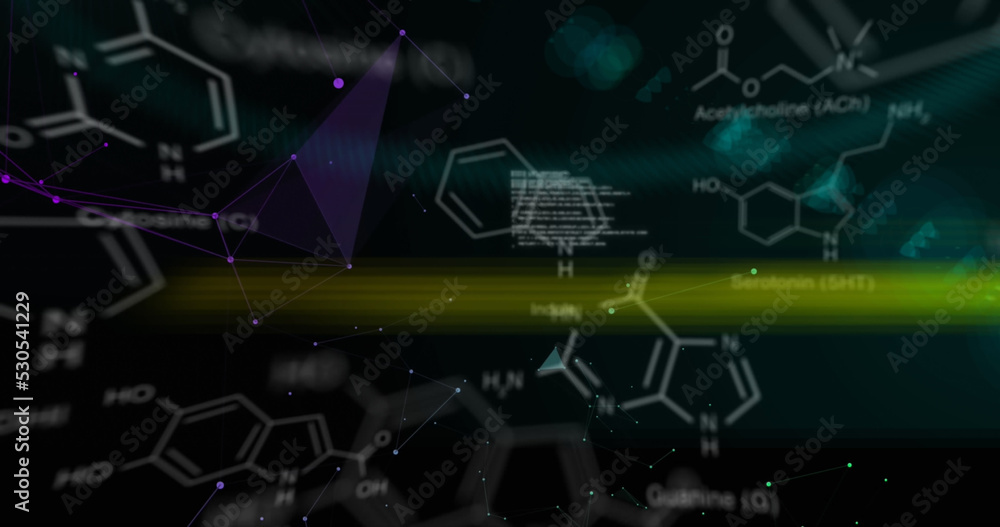 黑色背景下的化学配方和科学数据图像