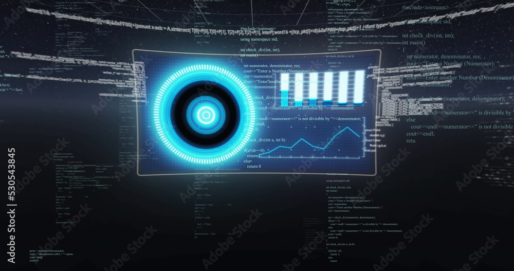 Image of data processing on blue background