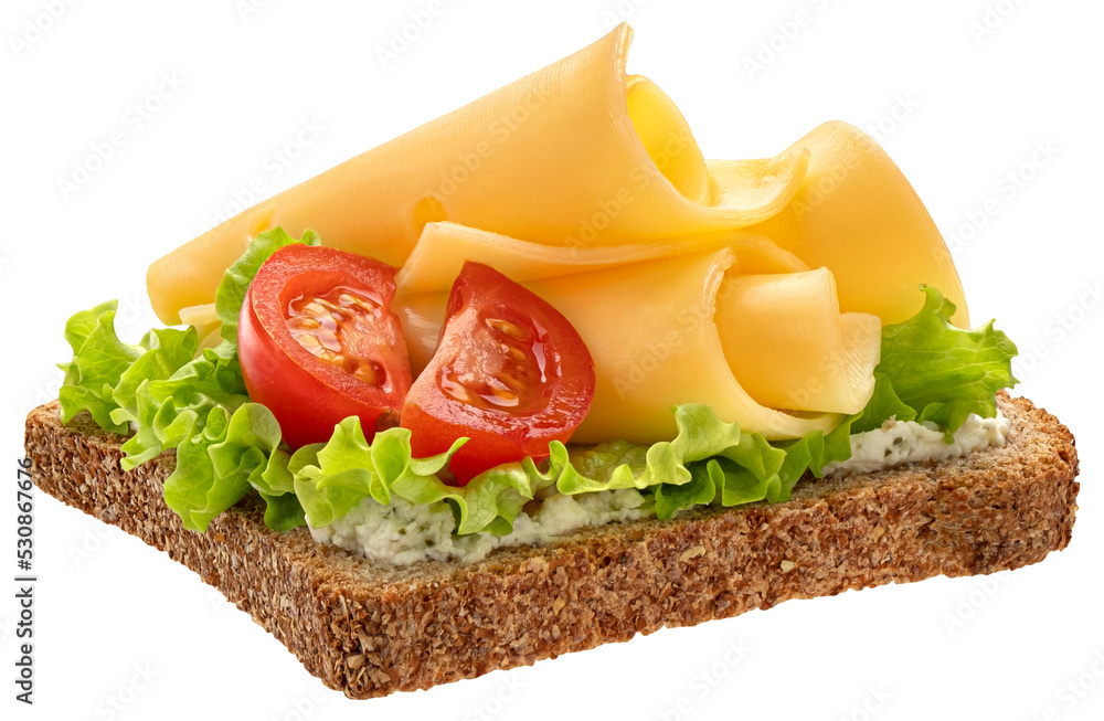 Cheese slices on rye bread isolated