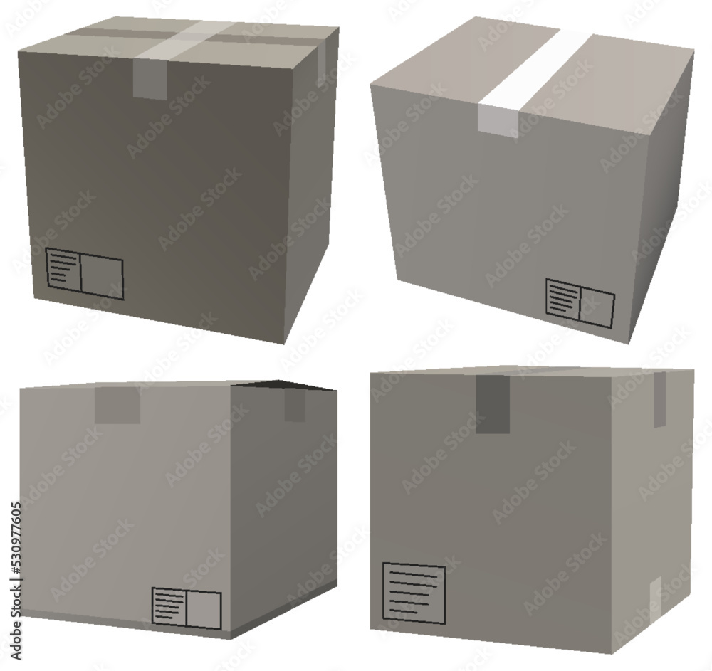 3D cardboard boxes isolated