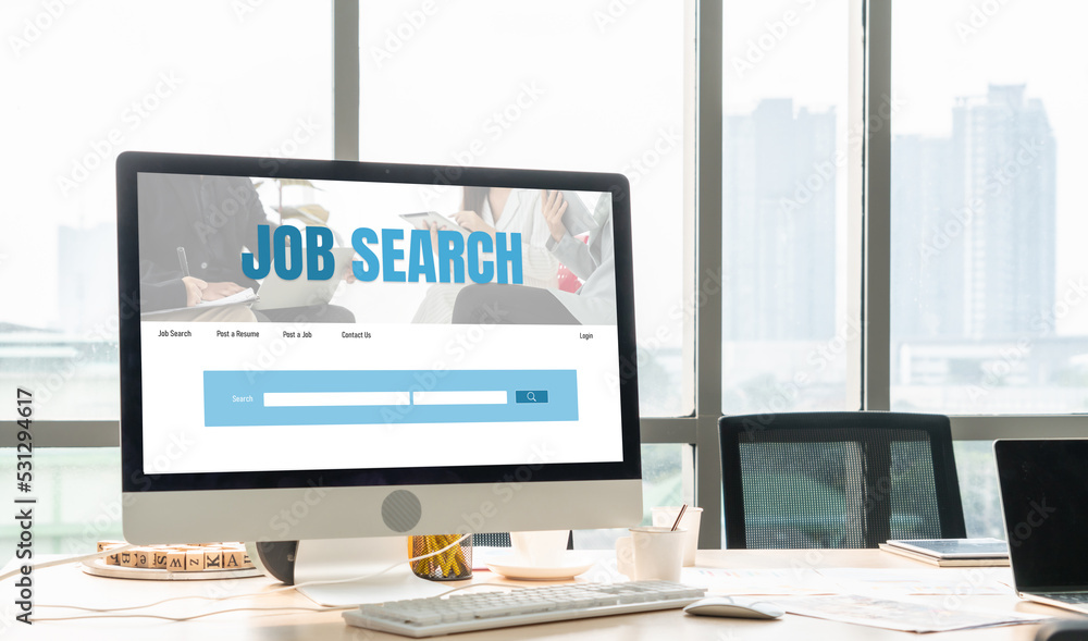 Online job search on modish website for worker to search for job opportunities on the recruitment in