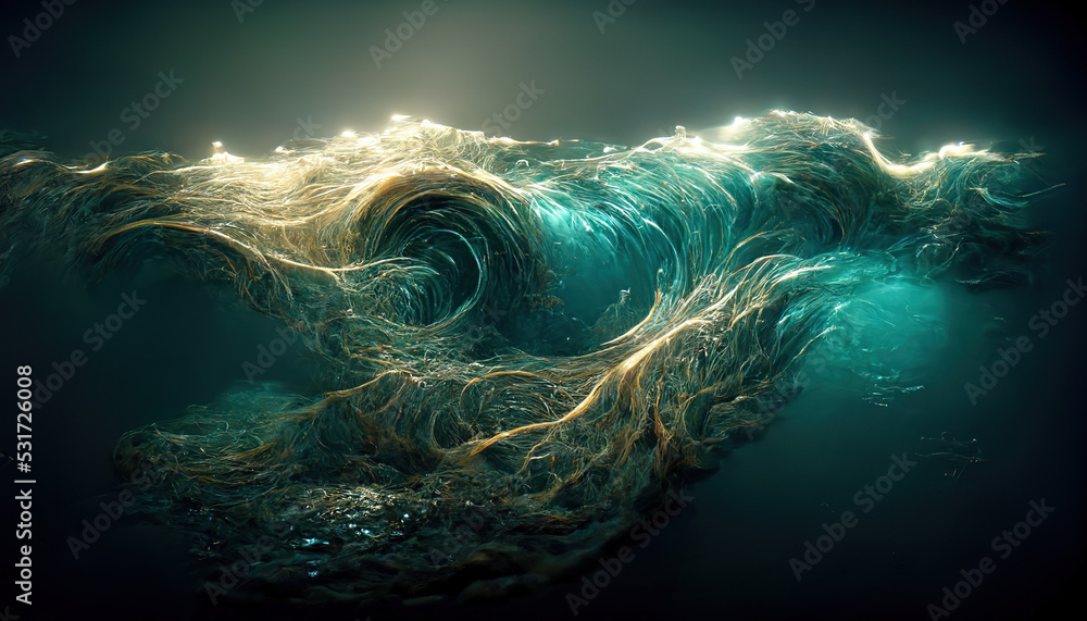 Spectacular abstract of silk is shaped like underwater wave, and light from above shines through the