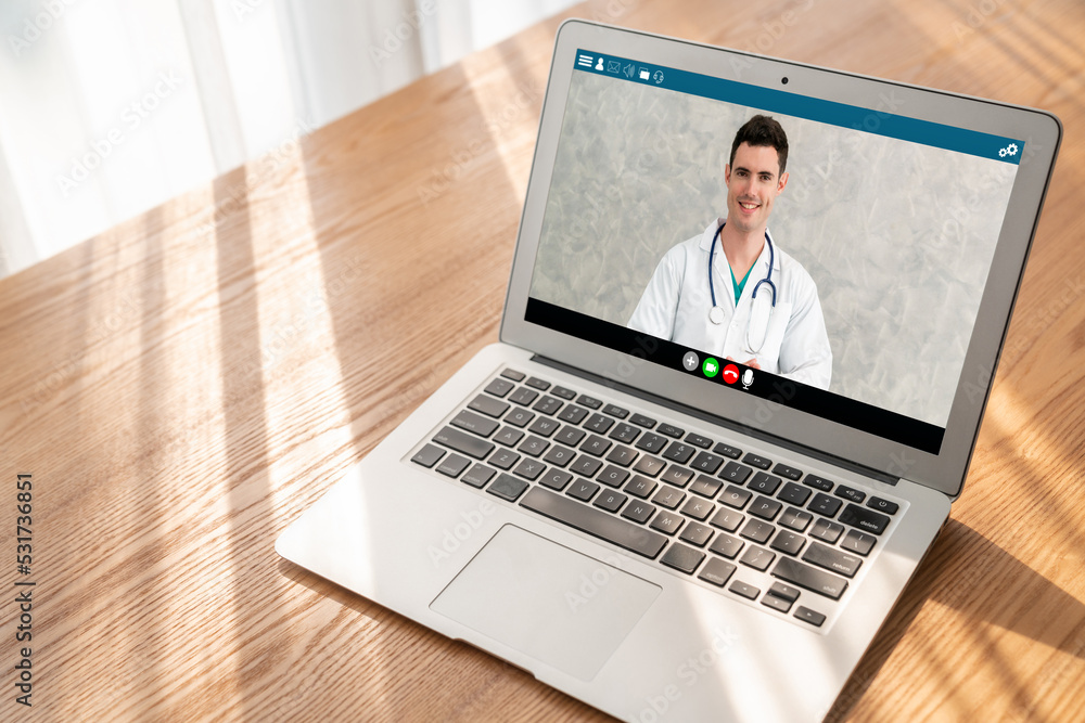 Doctor video call online by modish telemedicine software application for virtual meeting with patien