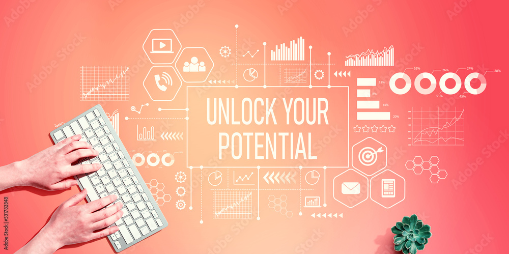 Unlock your potential theme with person using a computer keyboard