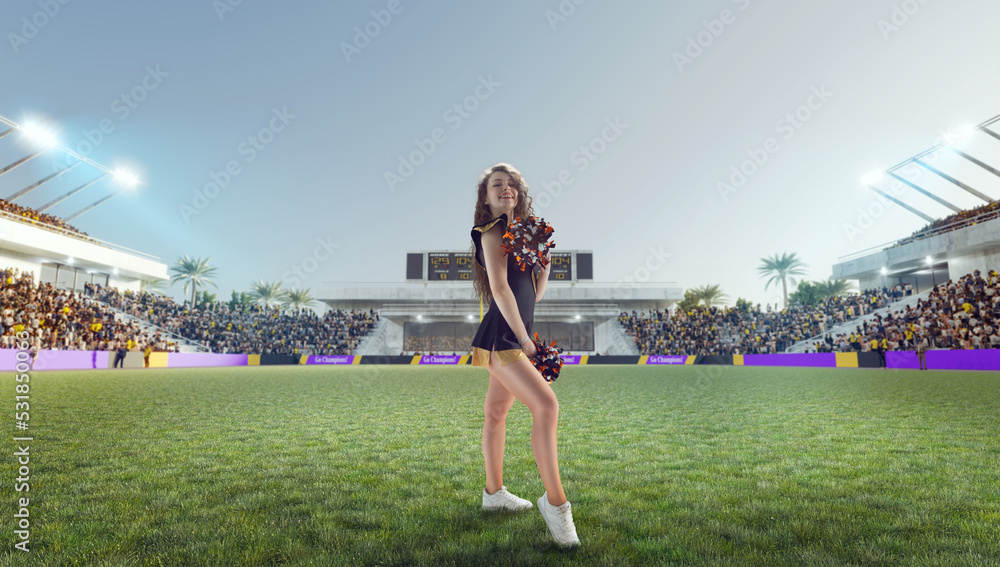 Group of cheerleaders in action on  stadium