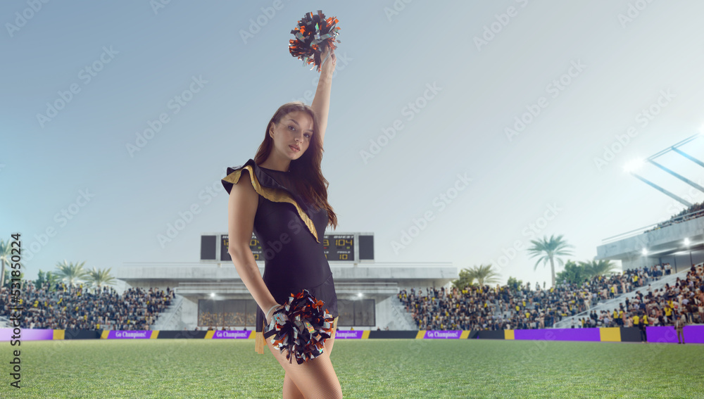 Group of cheerleaders in action on  stadium